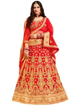 Bright Red Embroidered A Line Lehenga Wedding Wear -ZariGrace Shop bright red embroidered a line lehenga ghsssitdlq623505 u