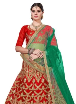 Bright Red Net Embroidered A Line Lehenga Wedding Wear -ZariGrace Shop bright red net embroidered a line lehenga ghsssitakr728704 b