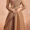 Brown Chinon Silk Embroidered Ready Pleated Saree Party Wear -ZariGrace Shop brown chinon silk embroidered ready pleated saree saska36367304a l