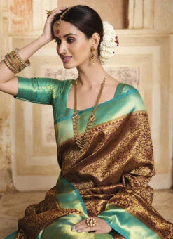 Brown Kanjeevaram Silk Weaving Work Saree Festive Wear -ZariGrace Shop brown kanjeevaram silk weaving work saree saspl2011 b