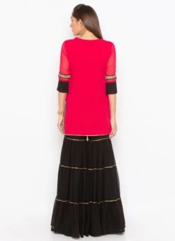 Candy Pink Georgette Embroidered Kurta Sharara Set After Six Wear -ZariGrace Shop candy pink georgette embroidered kurta sharara set krsmnc1995ks b