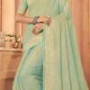 Celeste Blue Art Silk Banarasi Saree Festive Wear -ZariGrace Shop celeste blue art silk banarasi saree samkns5146109 l