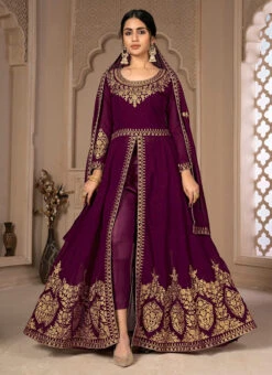 Centre Slit Purple Georgette Embroidery Anarkali Suit Party Wear -ZariGrace Shop centre slit purple georgette embroidery anarkali suit slsdipr10 u