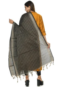 Checked Black Handloom Cotton Weaving Work Dupatta Work Wear -ZariGrace Shop checked black handloom cotton weaving work dupatta dpdmimfd078 b
