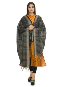 Checked Black Handloom Cotton Weaving Work Dupatta Work Wear -ZariGrace Shop checked black handloom cotton weaving work dupatta dpdmimfd078 u
