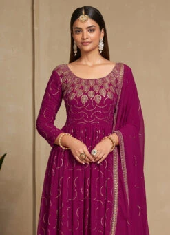 Cherry Pink Faux Georgette Sequins Dresses And Gown Party Wear -ZariGrace Shop cherry pink faux georgette sequins dresses and gown bgwrsad7104 b