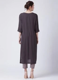 Chocolate Brown Georgette Kurta Straight Pant Set Work Wear -ZariGrace Shop chocolate brown georgette kurta straight pant set krsdvcsvts02 b