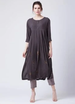 Chocolate Brown Georgette Kurta Straight Pant Set Work Wear -ZariGrace Shop chocolate brown georgette kurta straight pant set krsdvcsvts02 u