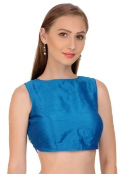 Cobalt Blue Art Dupion Silk Plain Blouse Festive Wear -ZariGrace Shop cobalt blue art dupion silk plain blouse bldiw1 u
