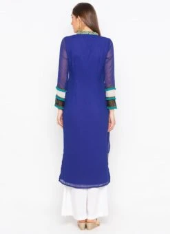Cobalt Blue Georgette Embroidered Kurta Palazzo Set After Six Wear -ZariGrace Shop cobalt blue georgette embroidered kurta palazzo set krsmnc1923ks b
