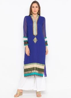 Cobalt Blue Georgette Embroidered Kurta Palazzo Set After Six Wear -ZariGrace Shop cobalt blue georgette embroidered kurta palazzo set krsmnc1923ks u