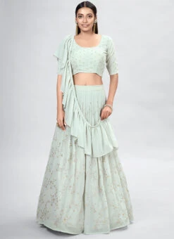 Coral Pink Georgette Sequins Umbrella Lehenga Party Wear -ZariGrace Shop coral pink georgette sequins umbrella lehenga ghsdrs11003 u