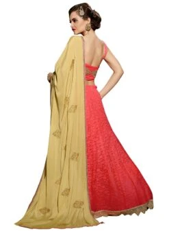 Coral Pink N Beige Lehenga Saree Party Wear -ZariGrace Shop coral pink n beige lehenga saree sacvi3115 b