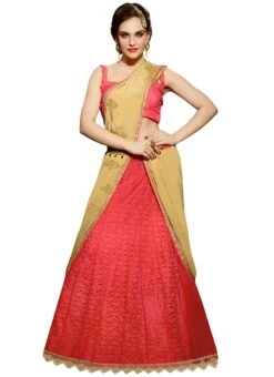 Coral Pink N Beige Lehenga Saree Party Wear -ZariGrace Shop coral pink n beige lehenga saree sacvi3115 u