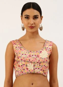 Coral Pink Silk Embroidered Work Blouse Party Wear 8 Coral Pink Silk Embroidered Work Blouse Party Wear -ZariGrace Shop coral pink silk embroidered work blouse blspfb134c u