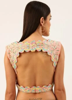 Coral Pink Silk Embroidery Blouse Party Wear -ZariGrace Shop coral pink silk embroidery blouse blspfb168c b