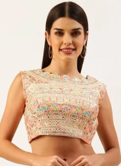 Coral Pink Silk Embroidery Blouse Party Wear -ZariGrace Shop coral pink silk embroidery blouse blspfb168c u