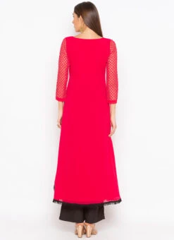 Coral Red Georgette Embroidered Kurta Palazzo Set After Six Wear -ZariGrace Shop coral red georgette embroidered kurta palazzo set krsmnc1945ks b