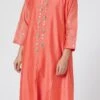 Coral Red Pure Chanderi Silk Embroidered Kurta Dhoti Set Party Wear -ZariGrace Shop coral red pure chanderi silk embroidered kurta dhoti set krsdvcsvks45 l
