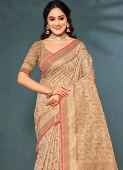 Cream Banarasi Silk Zari Weaving Saree Festive Wear -ZariGrace Shop cream banarasi silk zari weaving saree sassguni2978 b