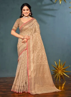 Cream Banarasi Silk Zari Weaving Saree Festive Wear -ZariGrace Shop cream banarasi silk zari weaving saree sassguni2978 u