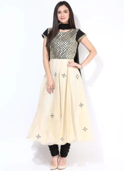 Cream Chanderi Anarkali Suit Party Wear -ZariGrace Shop cream chanderi anarkali suit slnrrsm294 u