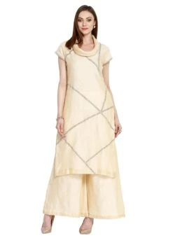 Cream Chanderi Kurta Palazzo Set After Six Wear -ZariGrace Shop cream chanderi palazzo set iwskrrwrf004 u