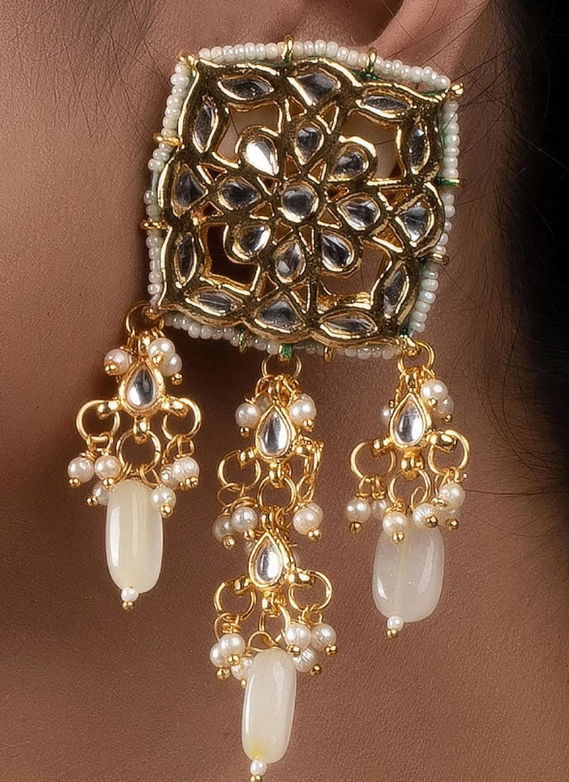 Cream Choker Set With Earrings Party Wear 3 Cream Choker Set With Earrings Party Wear