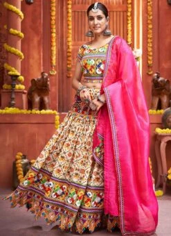 Cream Cotton Embroidery With Mirror Work Chaniya Choli Festive Wear -ZariGrace Shop cream cotton embroidery with mirror work chaniya choli ghska46577005 u