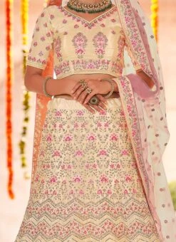 Cream Crepe Embroidered N Stones A Line Lehenga Wedding Wear