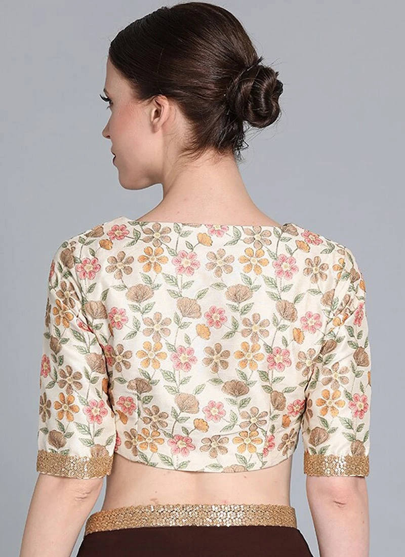 Cream Embroidered V Neck Blouse Festive Wear 6 Cream Embroidered V Neck Blouse Festive Wear - Image 4