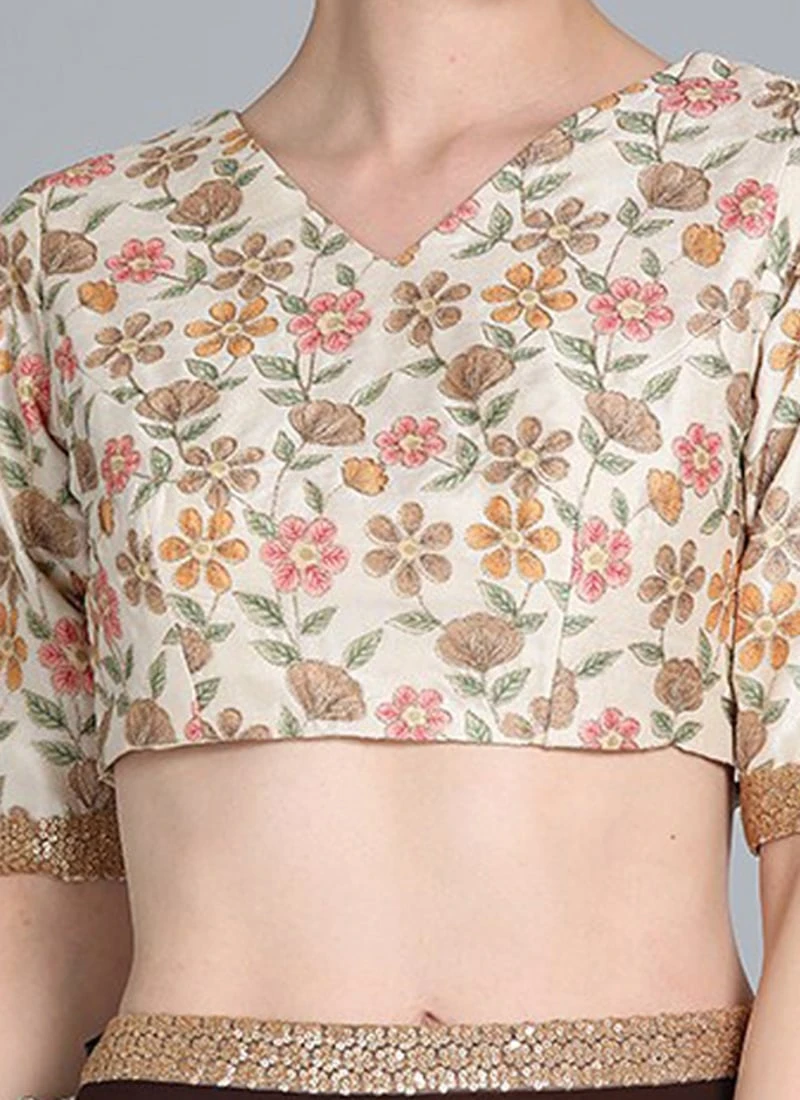 Cream Embroidered V Neck Blouse Festive Wear 3 Cream Embroidered V Neck Blouse Festive Wear