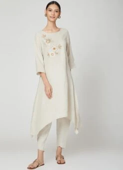 Cream Linen Kurta Straight Pant Set Work Wear 8 Cream Linen Kurta Straight Pant Set Work Wear -ZariGrace Shop cream linen kurta straight pant set krsdvcsvts15 u