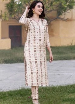Cream Muslin Printed Kurta Straight Pant Set After Six Wear 8 Cream Muslin Printed Kurta Straight Pant Set After Six Wear -ZariGrace Shop cream muslin printed kurta straight pant set krspranju69 u