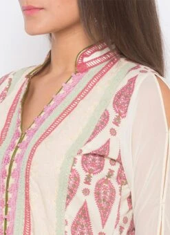 Cream N Pink Cotton Palazzo Set Party Wear