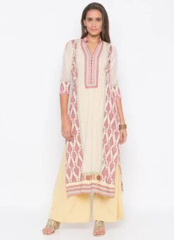 Cream N Pink Cotton Palazzo Set Party Wear -ZariGrace Shop cream n pink cotton palazzo set krsmnkc2024 u