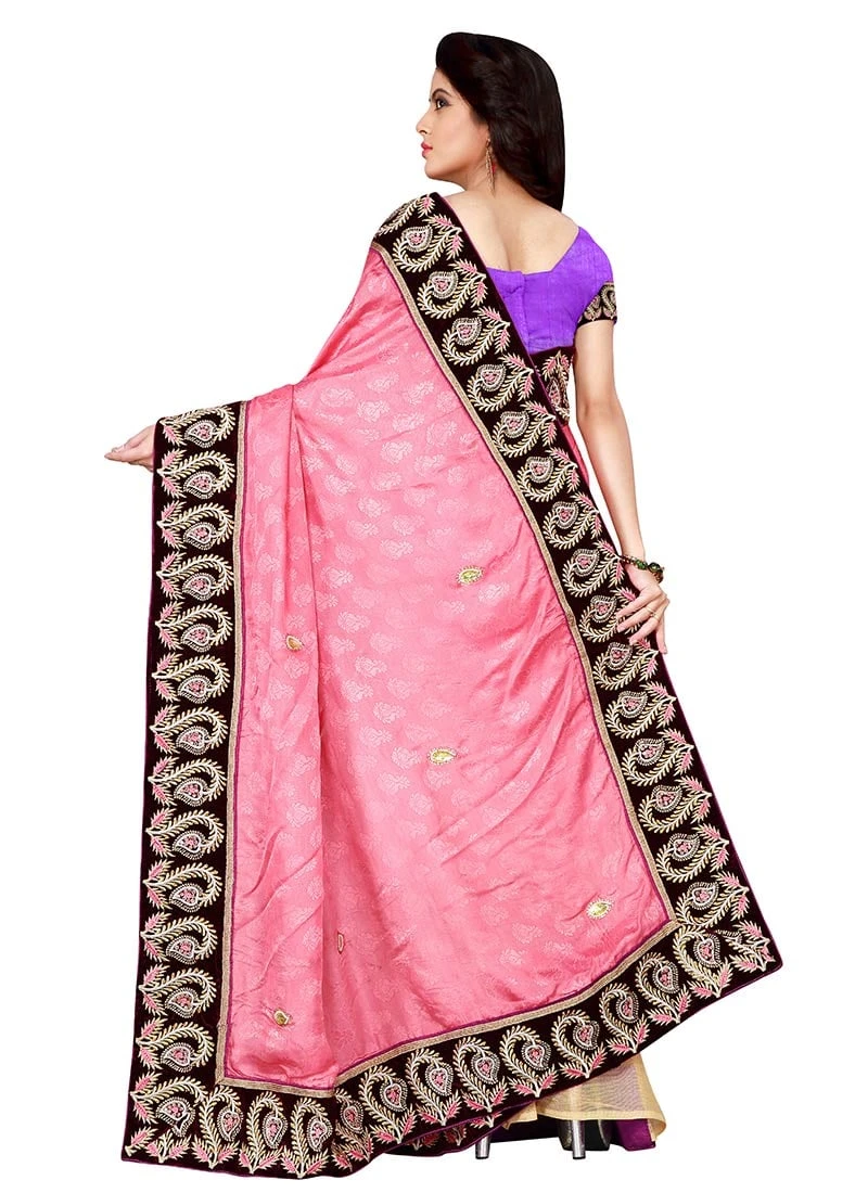 Cream N Pink Half N Half Saree Party Wear 6 Cream N Pink Half N Half Saree Party Wear - Image 4
