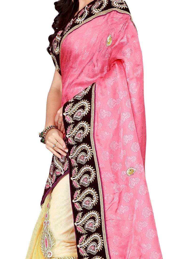 Cream N Pink Half N Half Saree Party Wear 3 Cream N Pink Half N Half Saree Party Wear