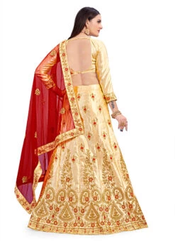 Cream N Red Satin Silk Embroidered A Line Lehenga Festive Wear -ZariGrace Shop cream n red satin silk embroidered a line lehenga ghsstsktmira7606 b