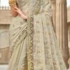 Cream Organza Embroidery Work Saree Party Wear -ZariGrace Shop cream organza embroidery work saree samkns10272851 l