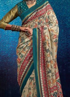Cream Patola Silk Digital Printed Work Saree Festive Wear