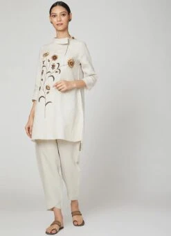 Cream Rayon Slub Kurta Straight Pant Set Work Wear -ZariGrace Shop cream rayon slub kurta straight pant set krsdvcsvts13 u