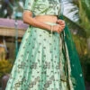 Sea Green Satin Blend Embroidered A Line Lehenga Party Wear -ZariGrace Shop cream satin blend embroidered a line lehenga ghswe1010281gr l