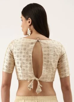 Cream Silk Embroidered Work Blouse Party Wear -ZariGrace Shop cream silk embroidered work blouse blspfb137cr b