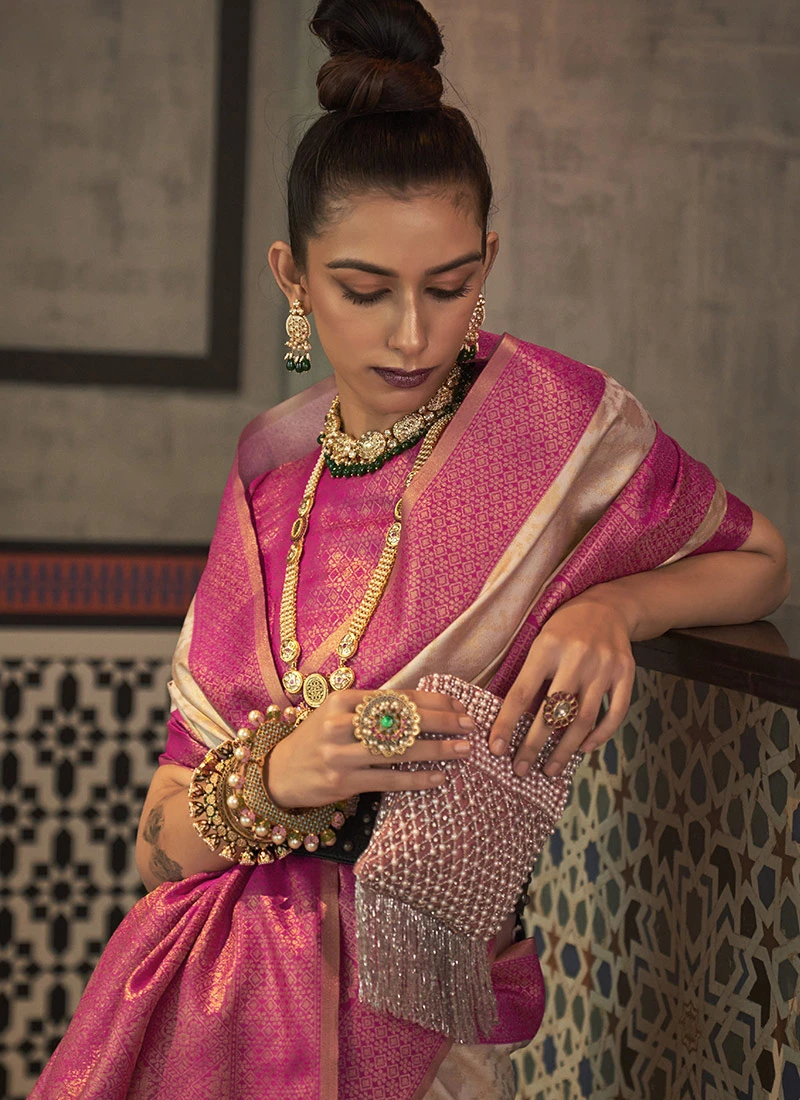 Cream Silk Jacquard Woven Saree Festive Wear 6 Cream Silk Jacquard Woven Saree Festive Wear - Image 4