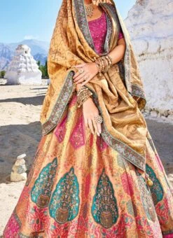 Cream Viscose Silk Embroidered Umbrella Lehenga Wedding Wear