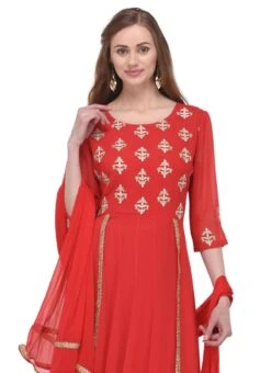Crimson Red Georgette Embroidered Anarkali Suit Party Wear -ZariGrace Shop crimson red georgette embroidered anarkali suit sldmf4450e b
