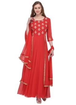 Crimson Red Georgette Embroidered Anarkali Suit Party Wear -ZariGrace Shop crimson red georgette embroidered anarkali suit sldmf4450e u