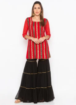 Crimson Red Georgette Mirror Embroidered Kurta Sharara Set After Six Wear 8 Crimson Red Georgette Mirror Embroidered Kurta Sharara Set After Six Wear -ZariGrace Shop crimson red georgette mirror embroidered kurta sharara set krsmnc1976ks u