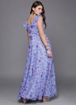 Blue Digital Print V Neck Gown After Six Wear -ZariGrace Shop custom made blue digital print v neck gown IWBS01907078 b